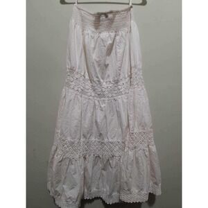WANT! Tiered Crochet Maxi‎ Skirt Medium Smocked Waist Boho Festival White
